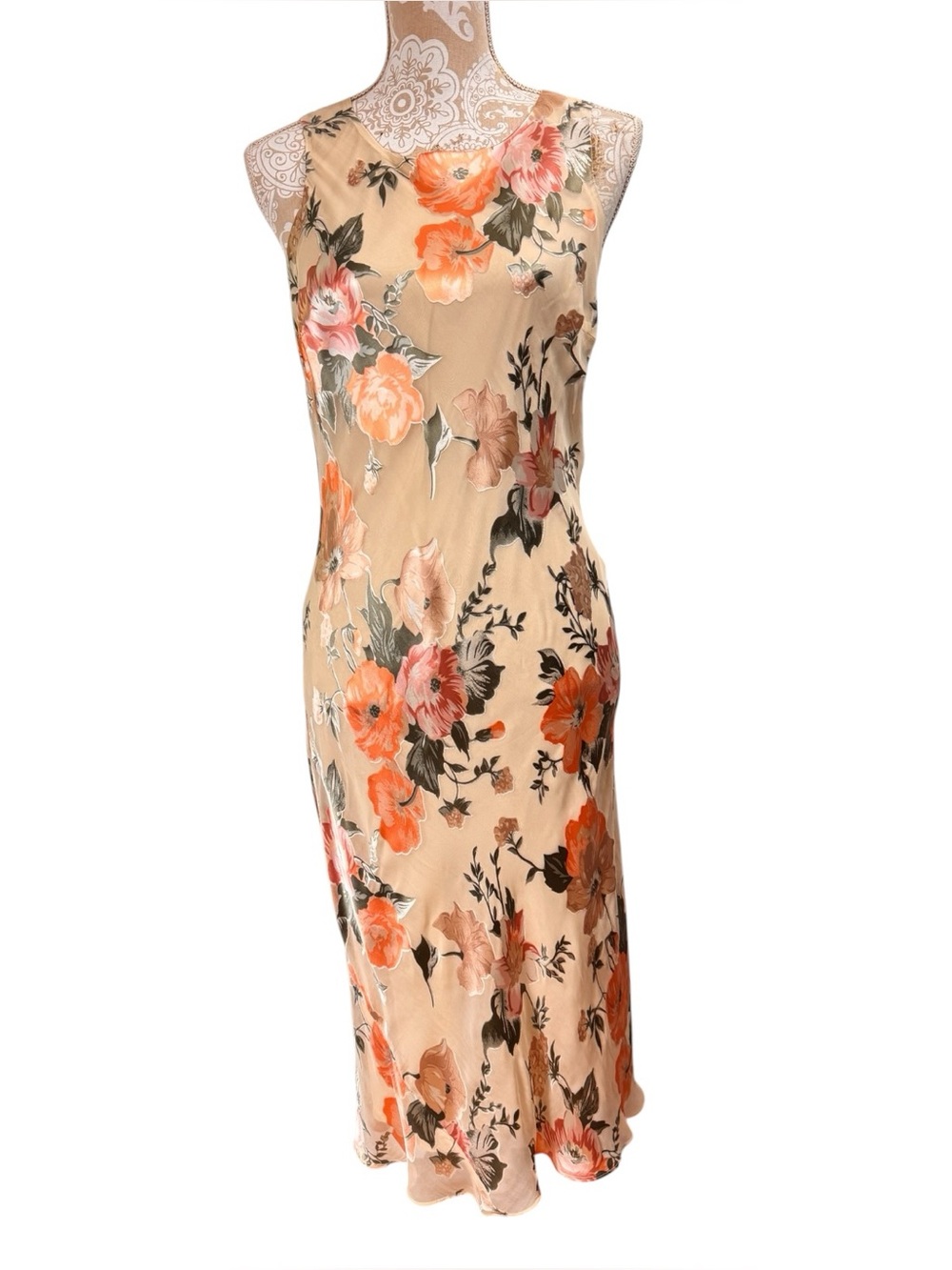 Vintage 90s Y2K Casual Corner Midi Dress Size 8 Bias Floral Silk Fairy Feminine